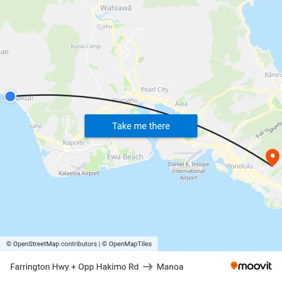Farrington Hwy + Opp Hakimo Rd to Manoa map