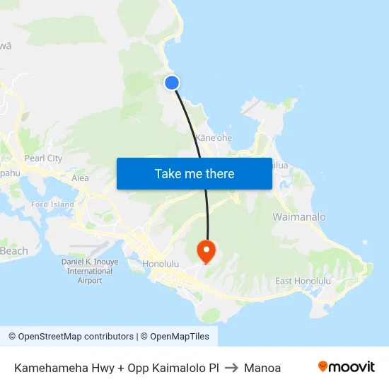 Kamehameha Hwy + Opp Kaimalolo Pl to Manoa map