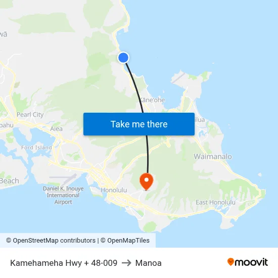 Kamehameha Hwy + 48-009 to Manoa map