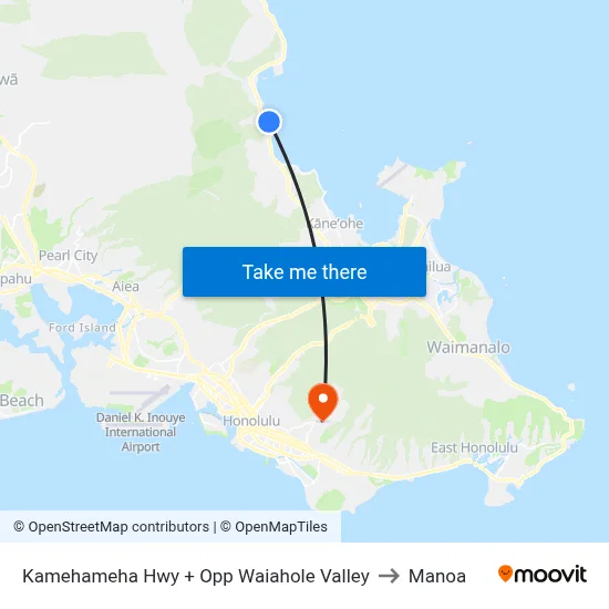 Kamehameha Hwy + Opp Waiahole Valley to Manoa map