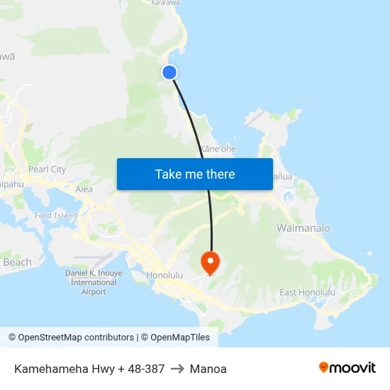 Kamehameha Hwy + 48-387 to Manoa map