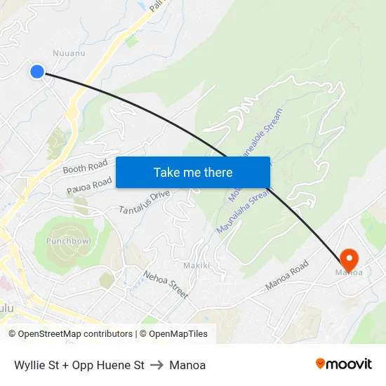 Wyllie St + Opp Huene St to Manoa map