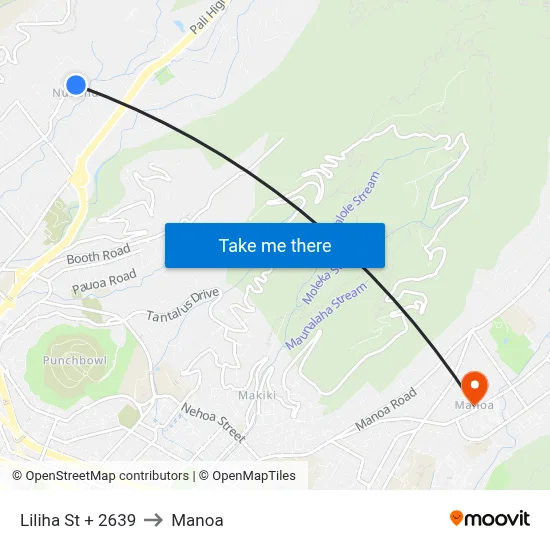 Liliha St + 2639 to Manoa map