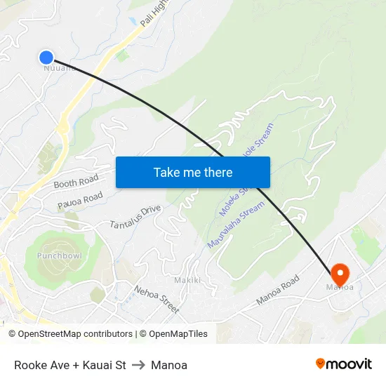 Rooke Ave + Kauai St to Manoa map