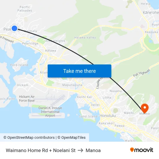 Waimano Home Rd + Noelani St to Manoa map