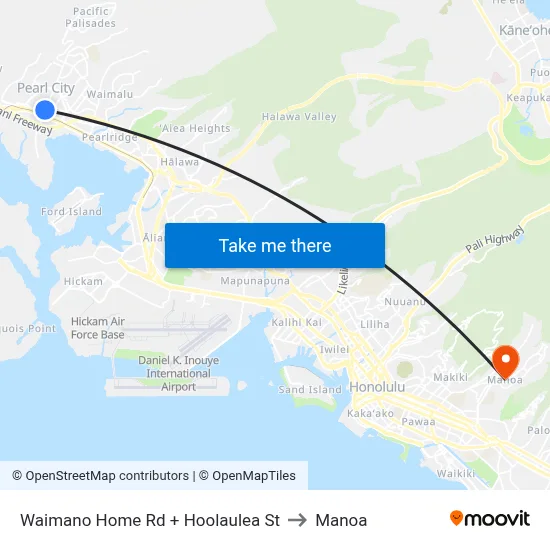 Waimano Home Rd + Hoolaulea St to Manoa map