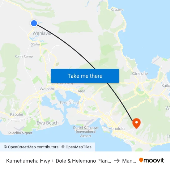 Kamehameha Hwy + Dole & Helemano Plantations to Manoa map