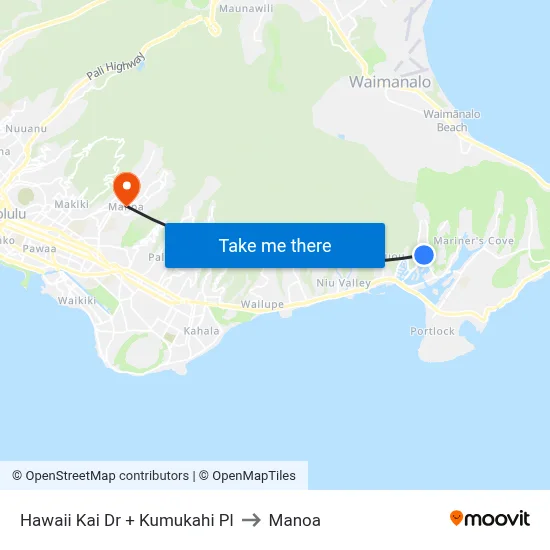 Hawaii Kai Dr + Kumukahi Pl to Manoa map