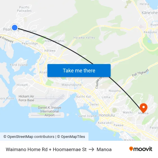 Waimano Home Rd + Hoomaemae St to Manoa map