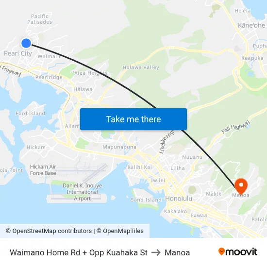 Waimano Home Rd + Opp Kuahaka St to Manoa map