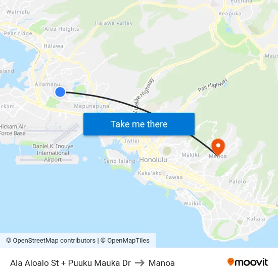 Ala Aloalo St + Puuku Mauka Dr to Manoa map