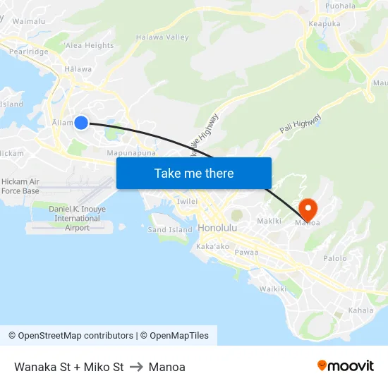 Wanaka St + Miko St to Manoa map