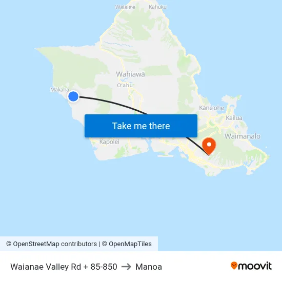 Waianae Valley Rd + 85-850 to Manoa map