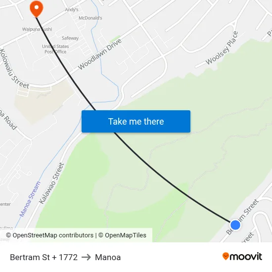 Bertram St + 1772 to Manoa map