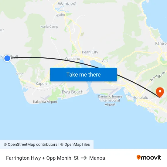 Farrington Hwy + Opp Mohihi St to Manoa map
