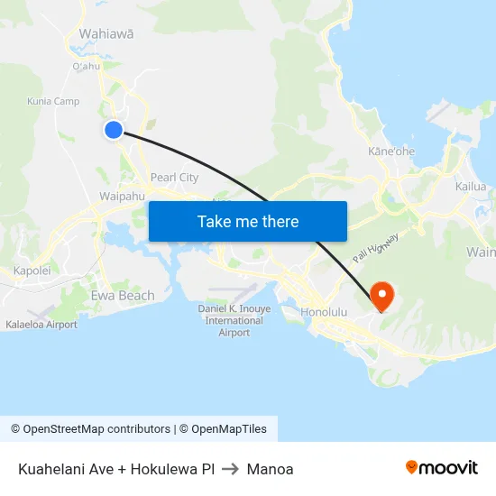 Kuahelani Ave + Hokulewa Pl to Manoa map