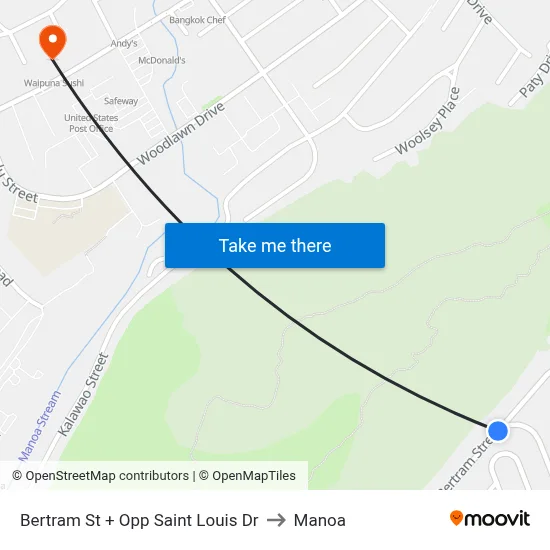 Bertram St + Opp Saint Louis Dr to Manoa map