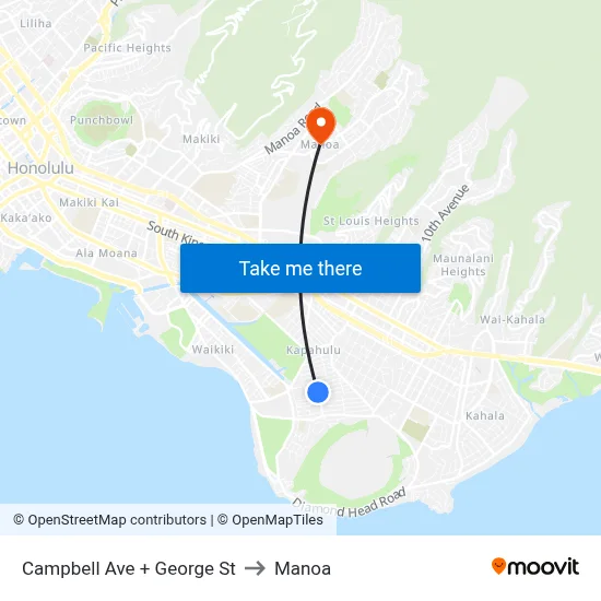 Campbell Ave + George St to Manoa map