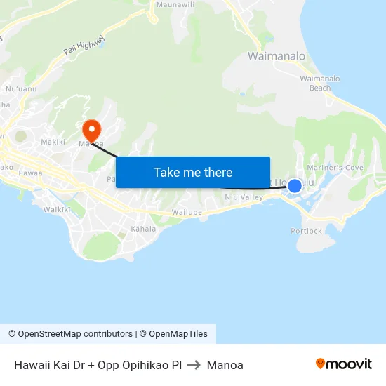 Hawaii Kai Dr + Opp Opihikao Pl to Manoa map