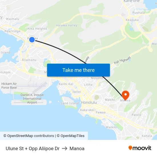 Ulune St + Opp Aliipoe Dr to Manoa map