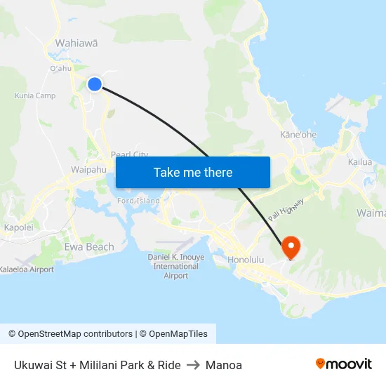 Ukuwai St + Mililani Park & Ride to Manoa map