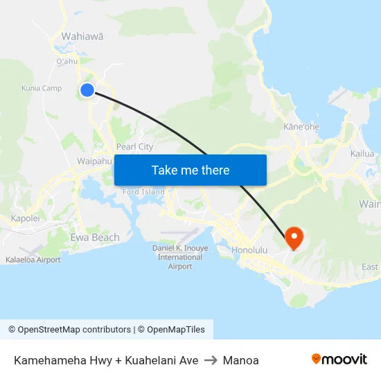Kamehameha Hwy + Kuahelani Ave to Manoa map