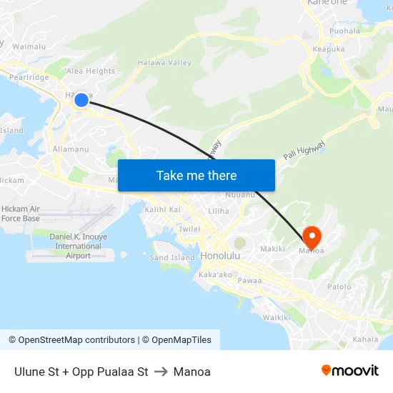 Ulune St + Opp Pualaa St to Manoa map