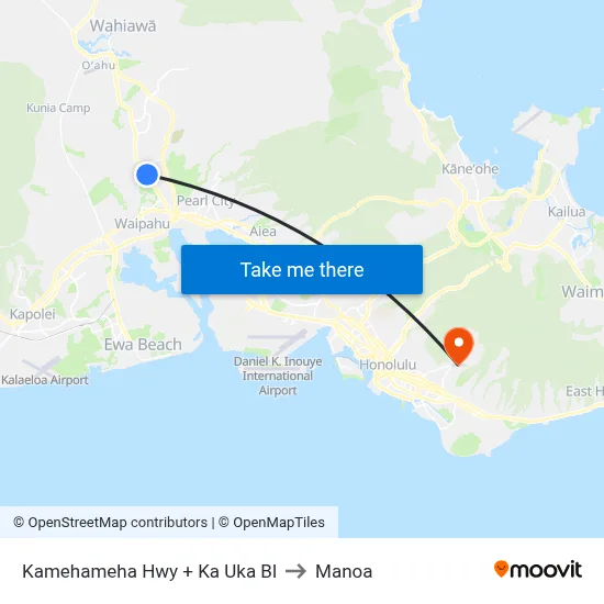 Kamehameha Hwy + Ka Uka Bl to Manoa map