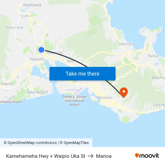 Kamehameha Hwy + Waipio Uka St to Manoa map