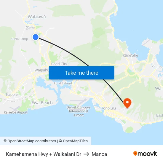 Kamehameha Hwy + Waikalani Dr to Manoa map