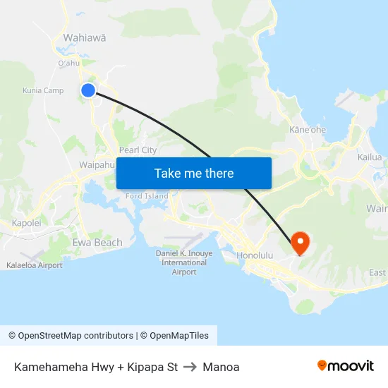 Kamehameha Hwy + Kipapa St to Manoa map