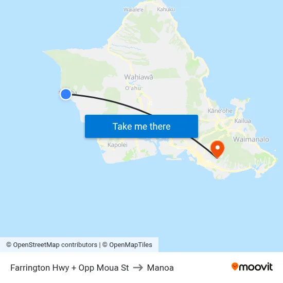 Farrington Hwy + Opp Moua St to Manoa map