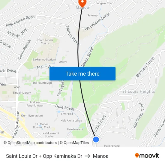 Saint Louis Dr + Opp Kaminaka Dr to Manoa map