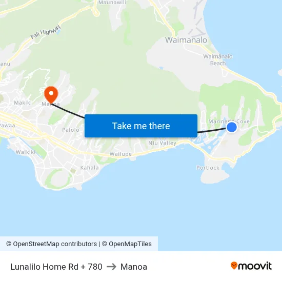 Lunalilo Home Rd + 780 to Manoa map