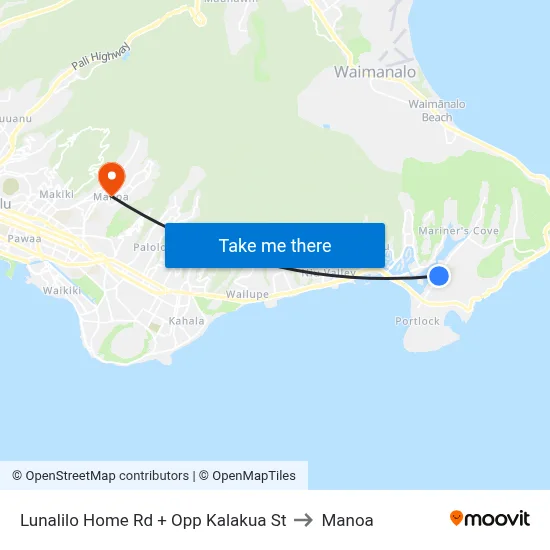 Lunalilo Home Rd + Opp Kalakua St to Manoa map
