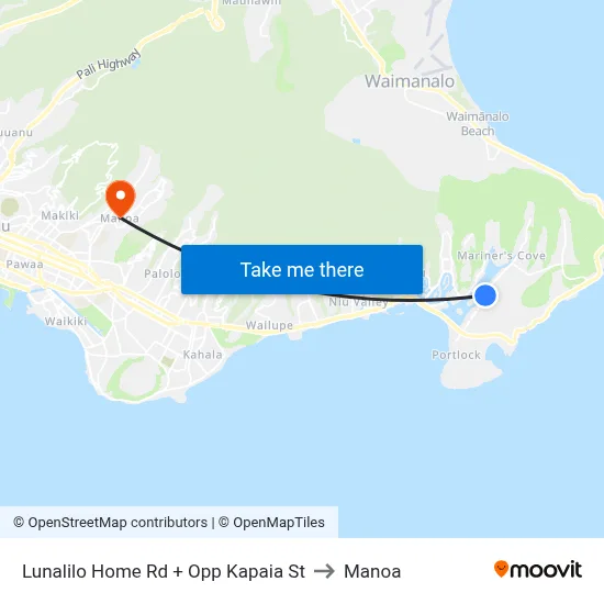 Lunalilo Home Rd + Opp Kapaia St to Manoa map