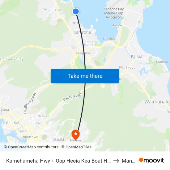 Kamehameha Hwy + Opp Heeia Kea Boat Harbor to Manoa map