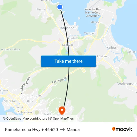 Kamehameha Hwy + 46-620 to Manoa map