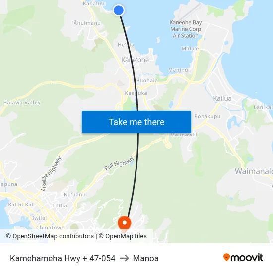 Kamehameha Hwy + 47-054 to Manoa map
