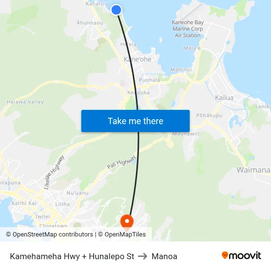 Kamehameha Hwy + Hunalepo St to Manoa map