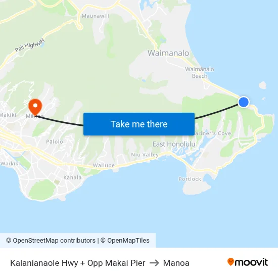 Kalanianaole Hwy + Opp Makai Pier to Manoa map