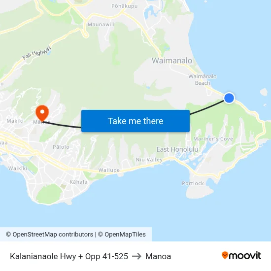 Kalanianaole Hwy + Opp 41-525 to Manoa map