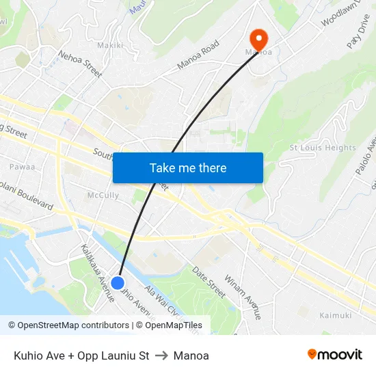 Kuhio Ave + Opp Launiu St to Manoa map