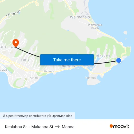 Kealahou St + Makaaoa St to Manoa map