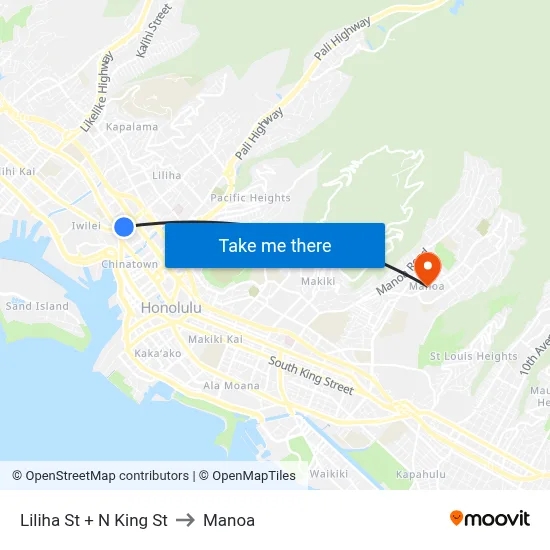 Liliha St + N King St to Manoa map