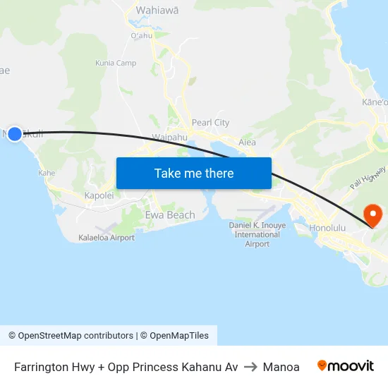 Farrington Hwy + Opp Princess Kahanu Av to Manoa map