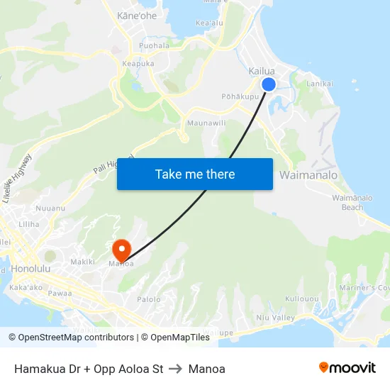 Hamakua Dr + Opp Aoloa St to Manoa map