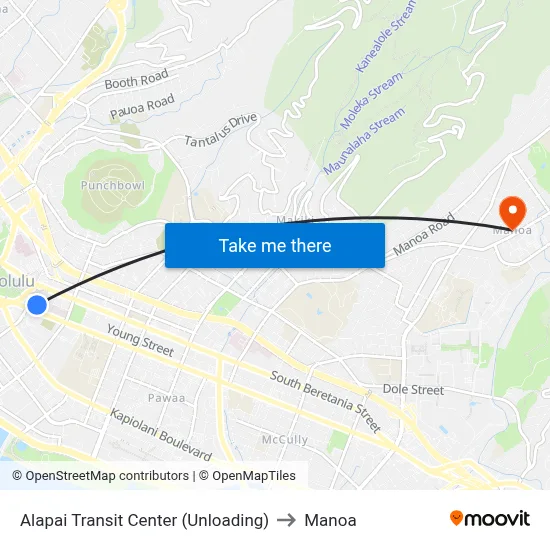 Alapai Transit Center (Unloading) to Manoa map