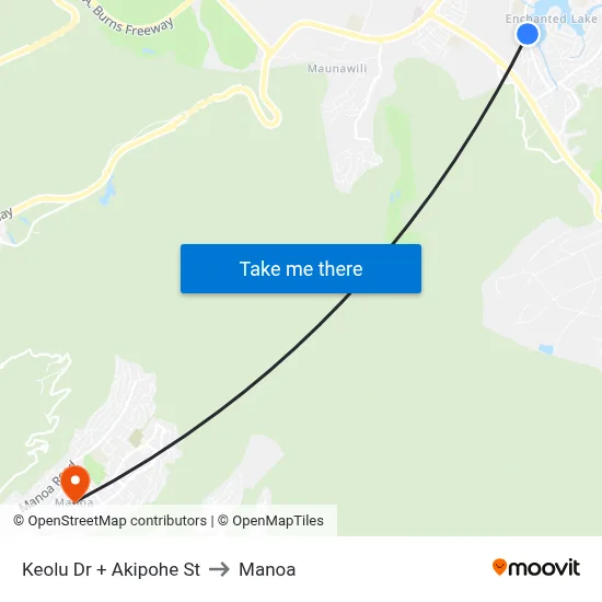 Keolu Dr + Akipohe St to Manoa map