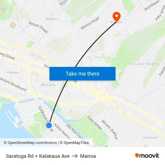 Saratoga Rd + Kalakaua Ave to Manoa map